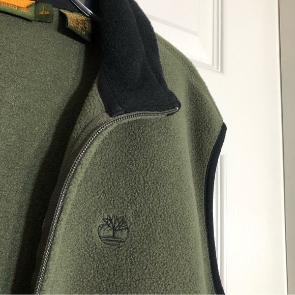Timberland Men's Polartec Army Green Fleece Full Zip Pockets Vest - Picture 9 of 11